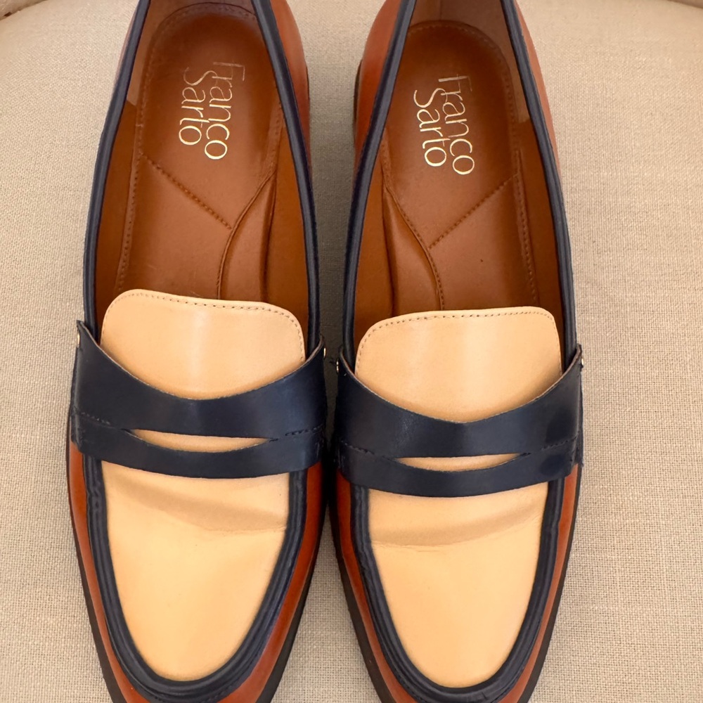 Franco Sarto Women’s Cream and Navy Loafers